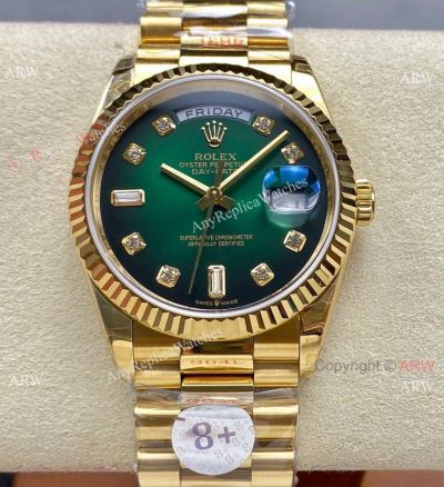 Rolex 8+ Factory DayDate 1-1 Gain Weight Edition 36mm Green Gradient Dial Replica Watch